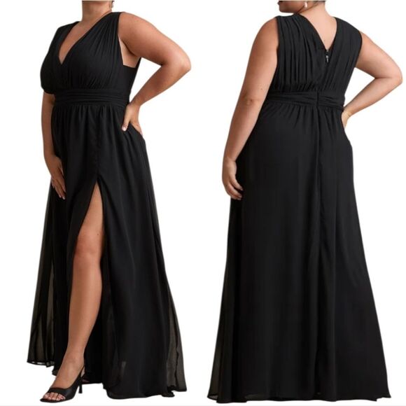 Lulus Thoughts Of Hue Boho Chic Goth Surplice Maxi Dress Black Sz 1XL NWT - Picture 1 of 15